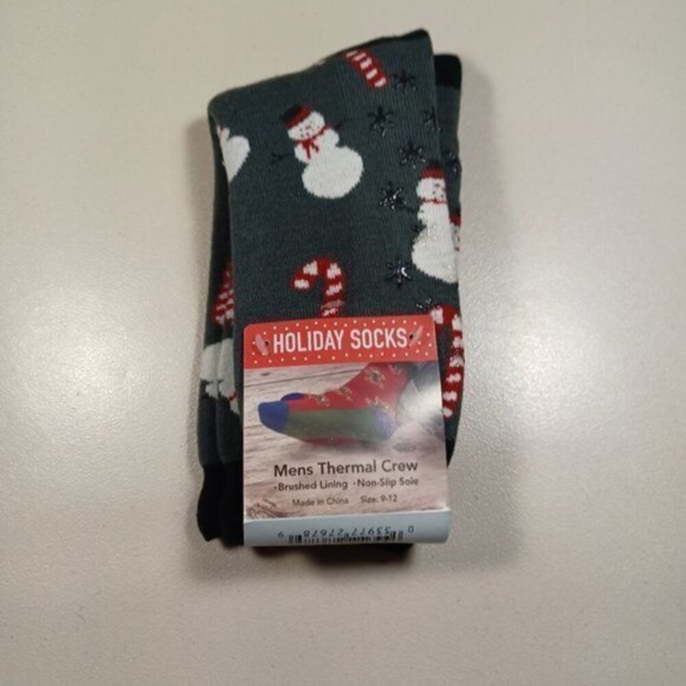 Holiday Socks mens gray snowman Christmas thermal crew socks 9 - 12 NWT